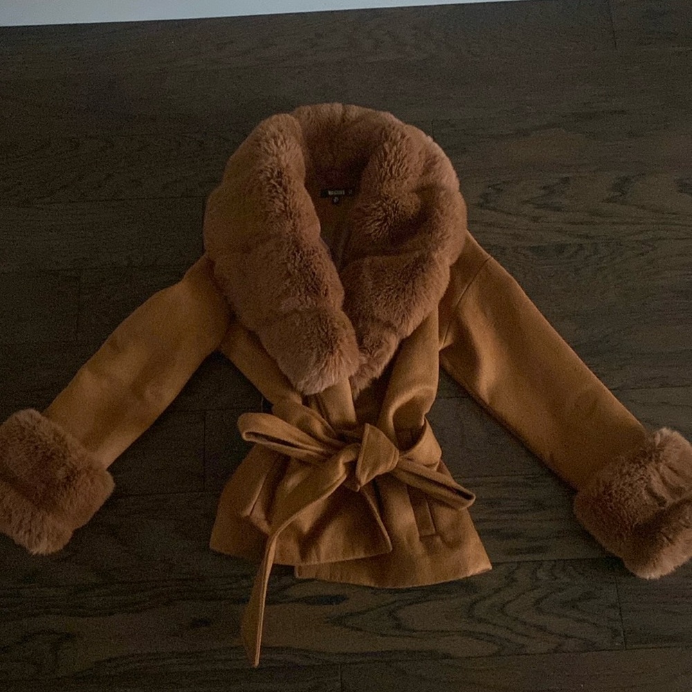 Missguided camel faux fur jacket